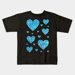 Light Blue Faux Glitter Hearts Kids T-Shirt